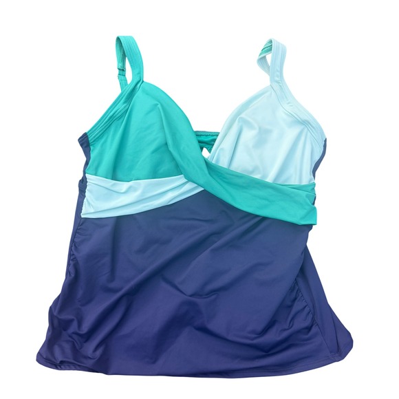 Lands' End Tankini Swimsuit Top Women's Size 14 Blue Green Adjustable Straps‎ - Picture 1 of 4
